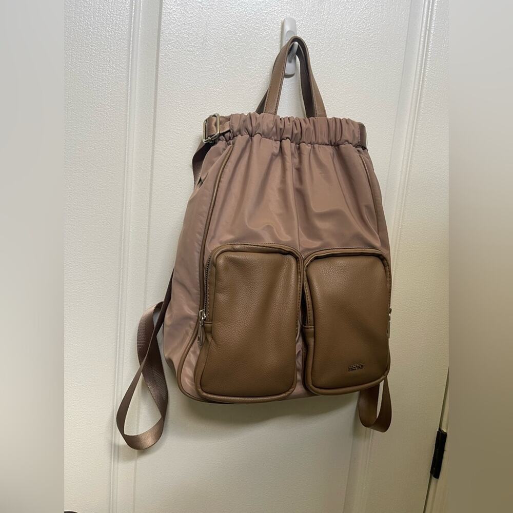 Prune beige nylon and faux leather Backpack handbag